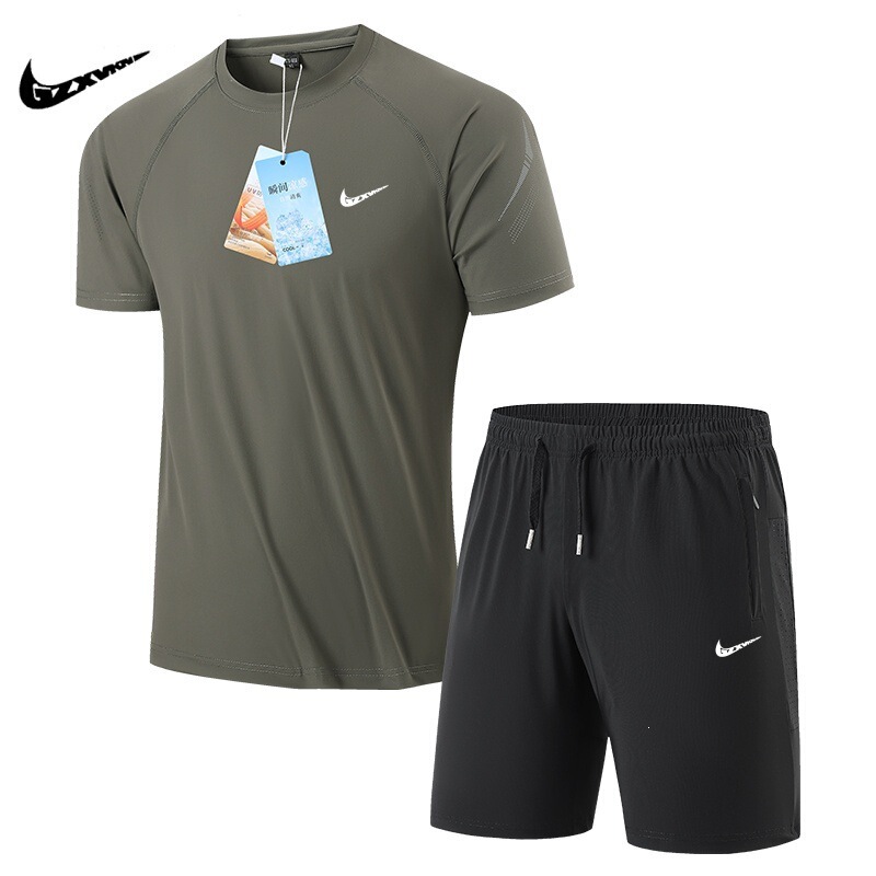 Cross-Border Wholesale Summer New Ice Silk Sports and Leisure Suits for Men, Quick-Drying, Breathable, Elastic, Fitness and Running Two-Piece Set Cross-Border Wholesale Summer New Ice Silk Sports and Leisure Suits for Men, Quick-Drying, Breathable, Elastic, Fitness and Running Two-Piece Set