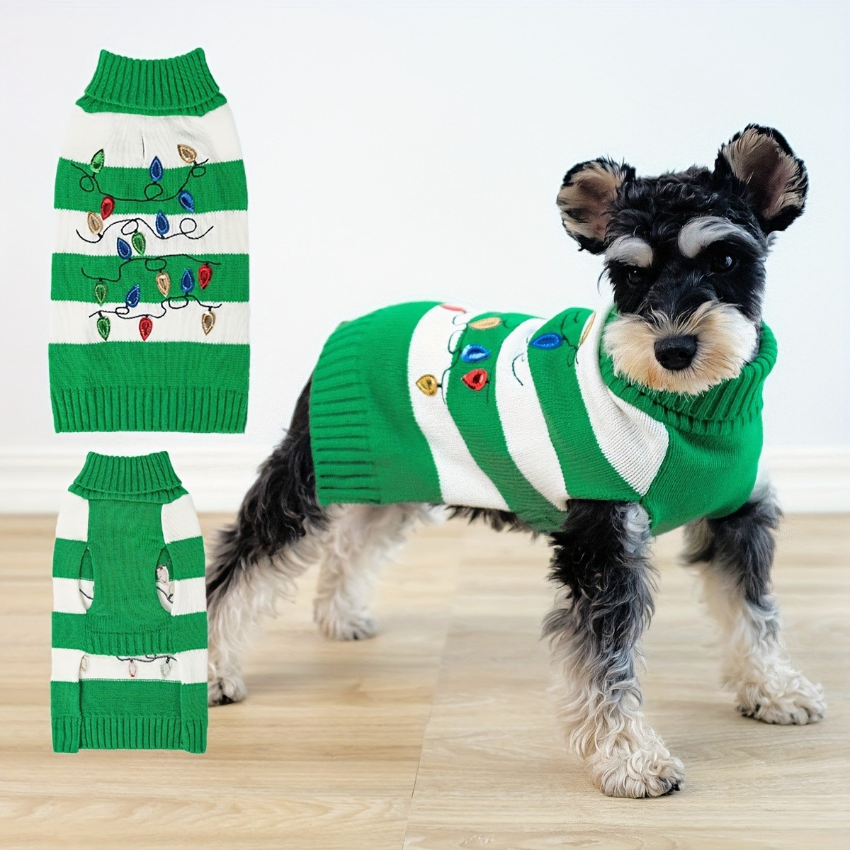 Herbst und Winter Haustierpullover Hund Weihnachtsbeleuchtung gestreifter Rollkragenpullover kleiner Hund warme Kleidung