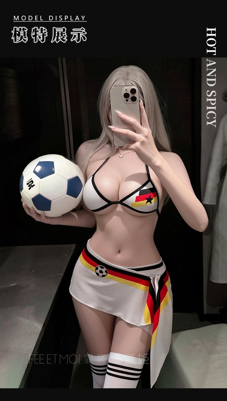 Feimu & Miji Football Babe Halter Neck Cover-Up Set with Eye Mask, White Print — detail image 6