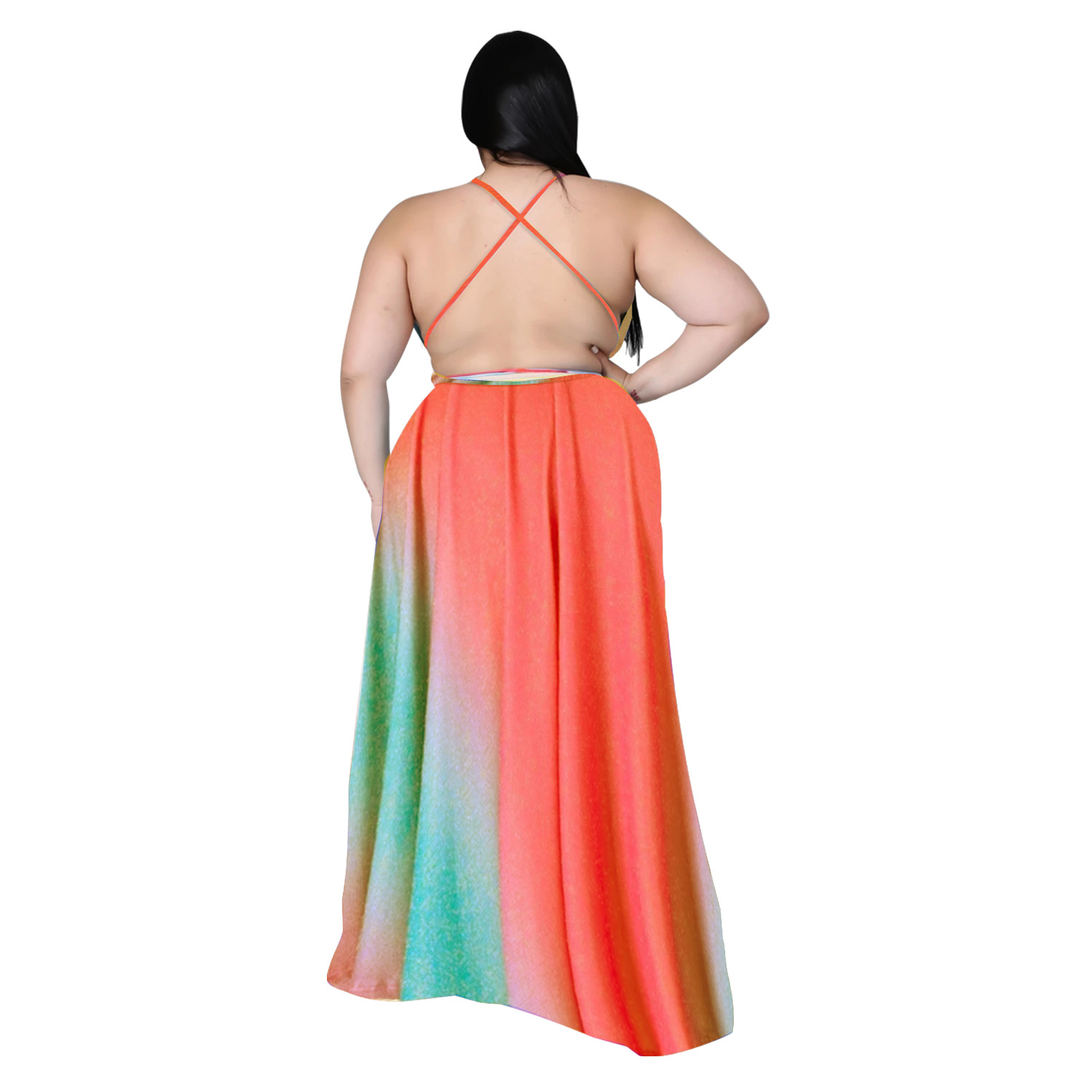 Halter Split Gradient Floral Long Skirt NSBMF68160