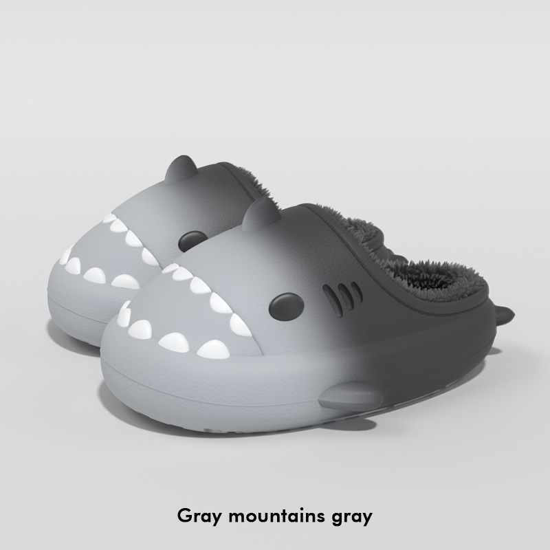 Transfronterizo popular nuevo impermeable gradiente tiburón Zapatillas de algodón de invierno de las mujeres de interior casa Casa de los hombres peludo zapatillas de invierno