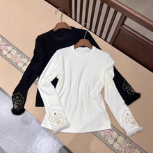 不退只换同款！打底衫25年冬季新款圆领套头袖口刺绣钉珠拼水貂毛