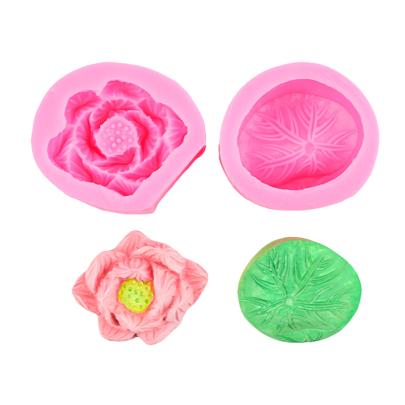 Lotus hoja de loto pastel de luna hecho a mano molde de silicona loto capullo de flor de loto pastel de epoxi decoración de mousse de chocolate accesorios
