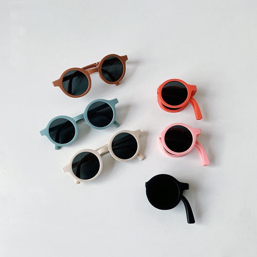 Ins foldable kids sunglasses for summer, round frame for both boys and girls, sun-shading and UV protection sunglasses