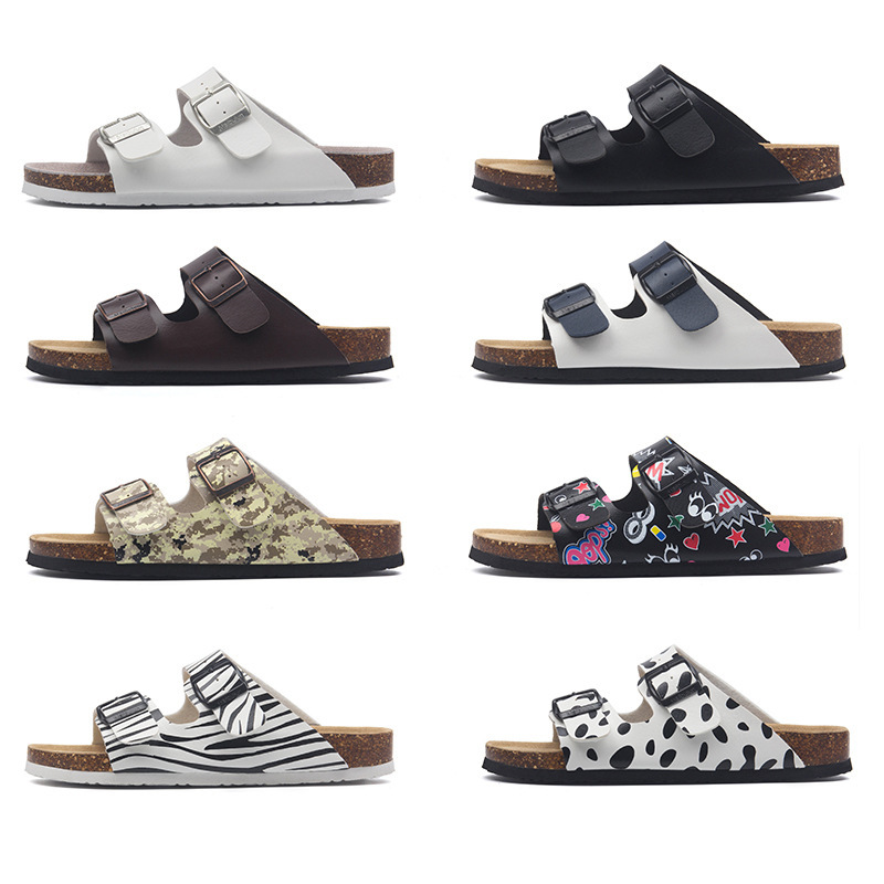 Mcbulun Buckle Flats Cork Slippers Summer Men and Women Same Style Beach Buckle Heightening Outdoor Leisure Slippers