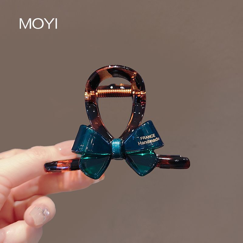 Korean Style Niche Design Sense Contrast Color Bow Medium Shark Clip Fashion Bronzing Letter Half Tie Hair Grab Clip Hairpin