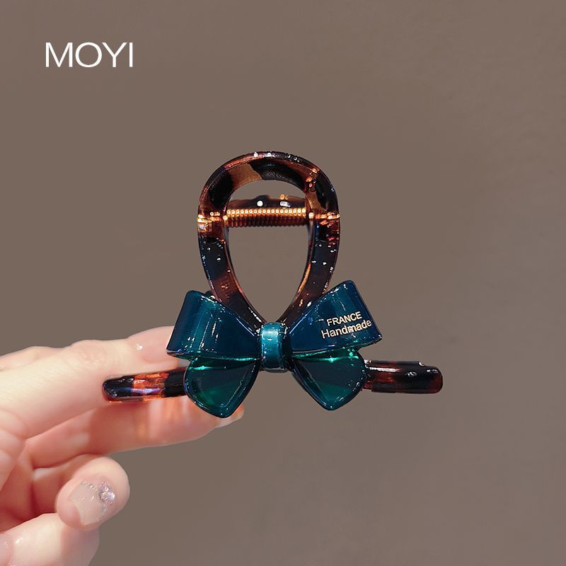 Korean Style Niche Design Sense Contrast Color Bow Medium Shark Clip Fashion Bronzing Letter Half Tie Hair Grab Clip Hairpin
