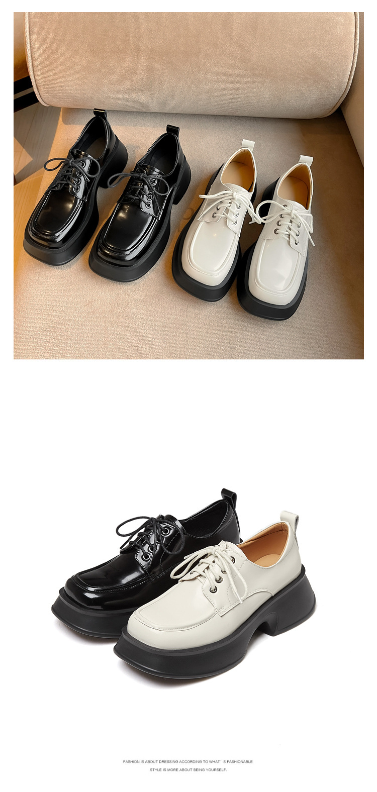 Giày loafer nữ đế xuồng buộc dây phong cách Pháp, gót platform 5 cm — màu đen chi tiết 15