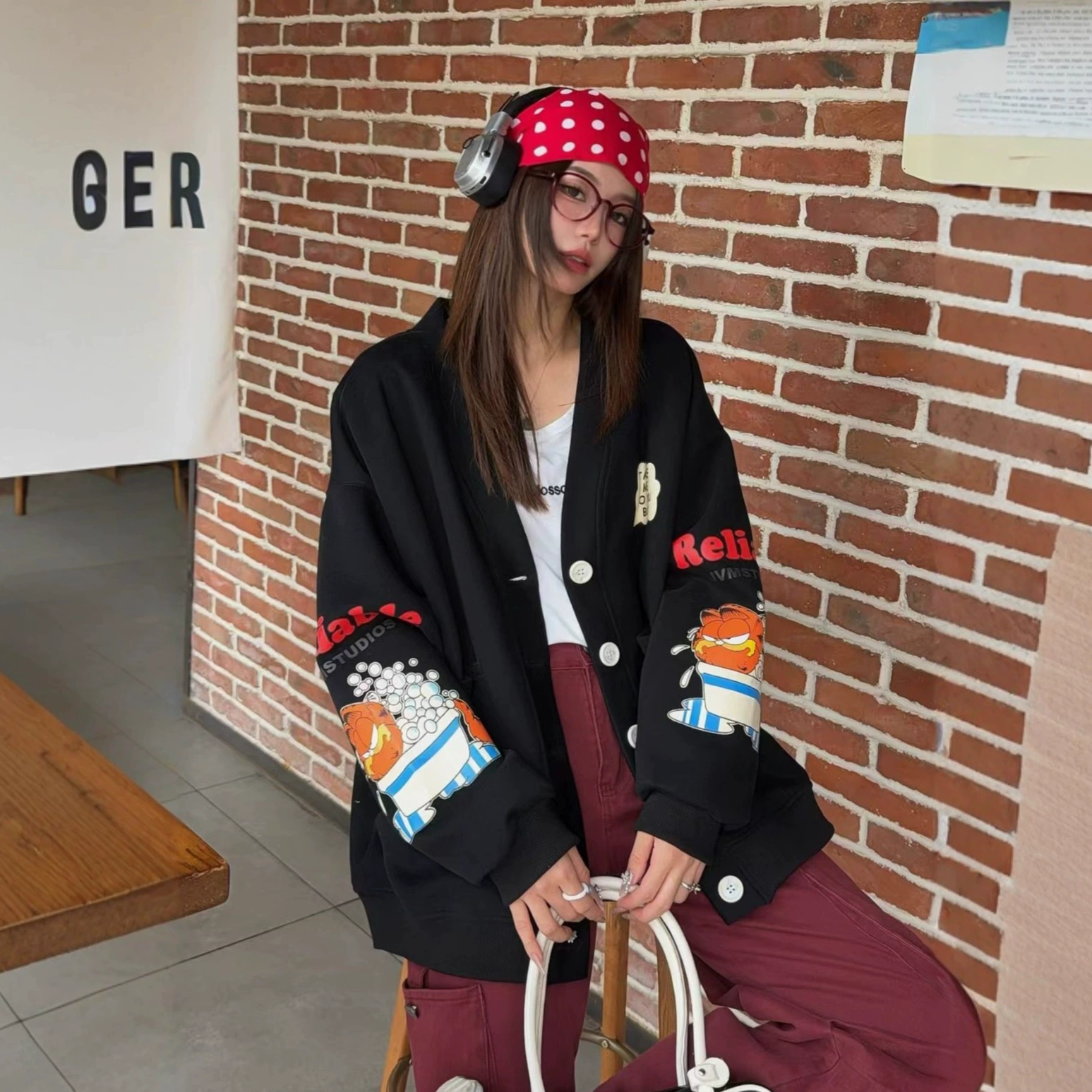 Autumn cartoon cardigan, long-sleeve for leisure, sweatshirt, plus size, oversize