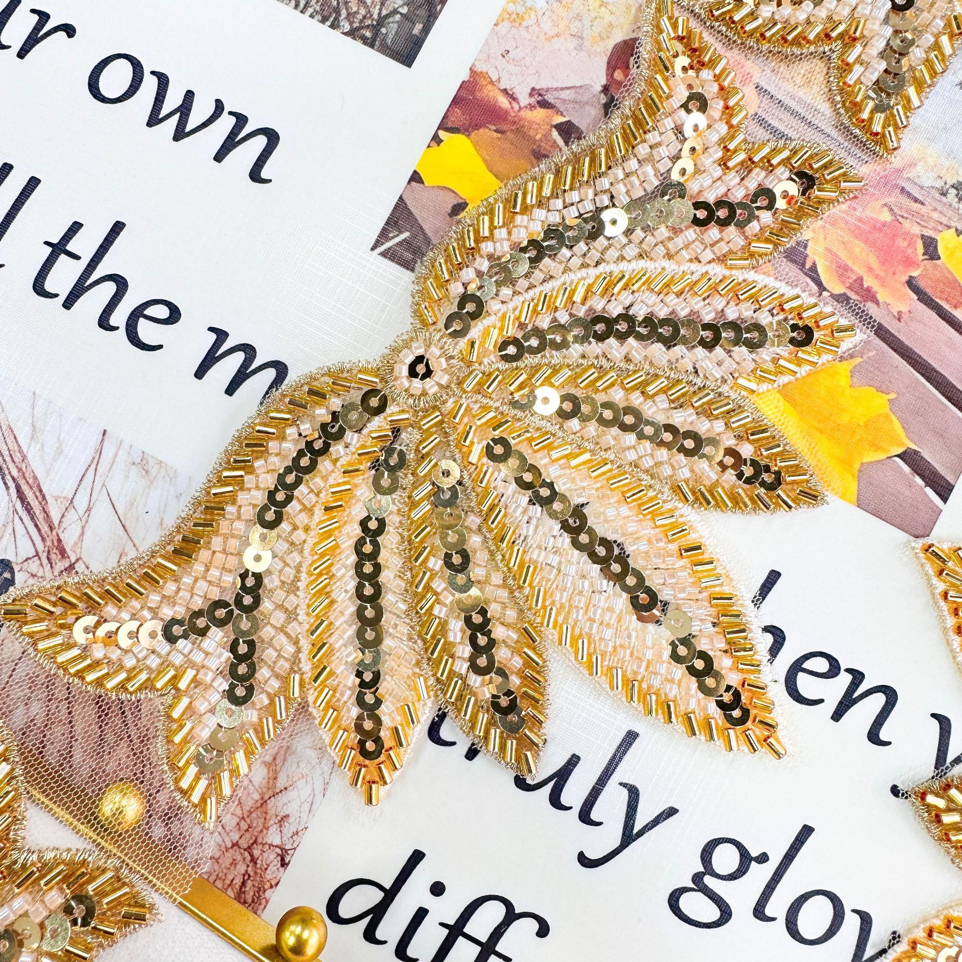 Mesh cuentas sequinilla bordado parche hojas de oro fondo de malla falda hogar ropa bolsa decoración DIY