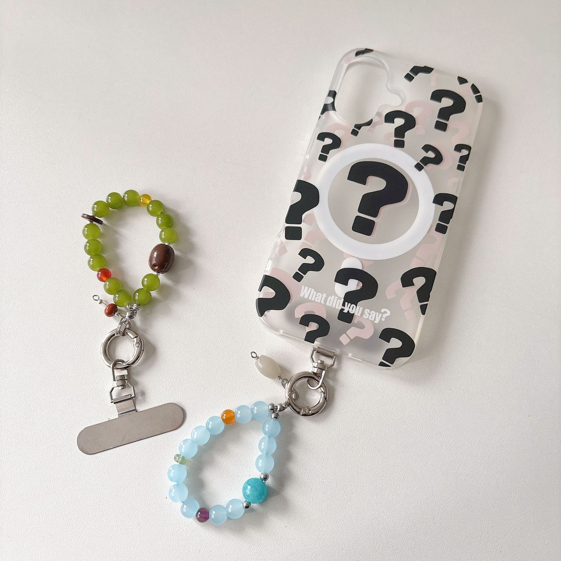 Marca de moda original cadena de teléfono móvil vidrio natural con cuentas caja de teléfono móvil cordón bolso colgante muñeca colgante estilo ins