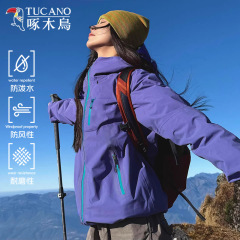啄木鸟紫色冲锋衣女士新款超好看户外三合一防风防水登山硬壳外套