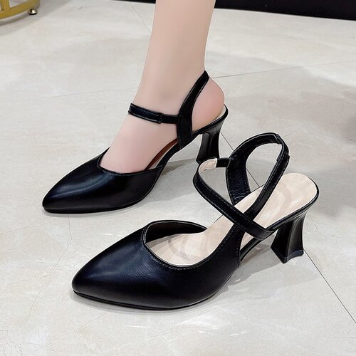 Summer New Pointed Toe Cover Strap Mother Sandals Soft Leather High Heels Women
