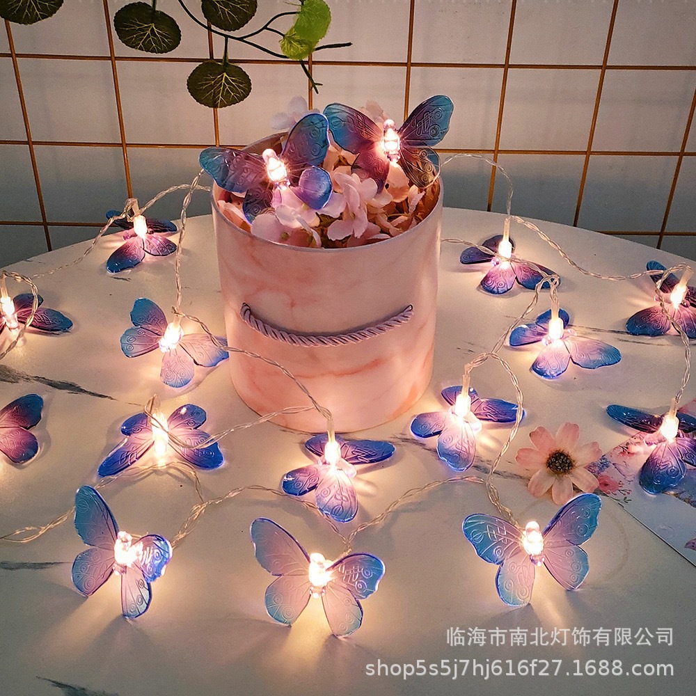 新款太阳能LED蝴蝶灯串庭院布置装饰灯露营氛围灯节日装饰灯