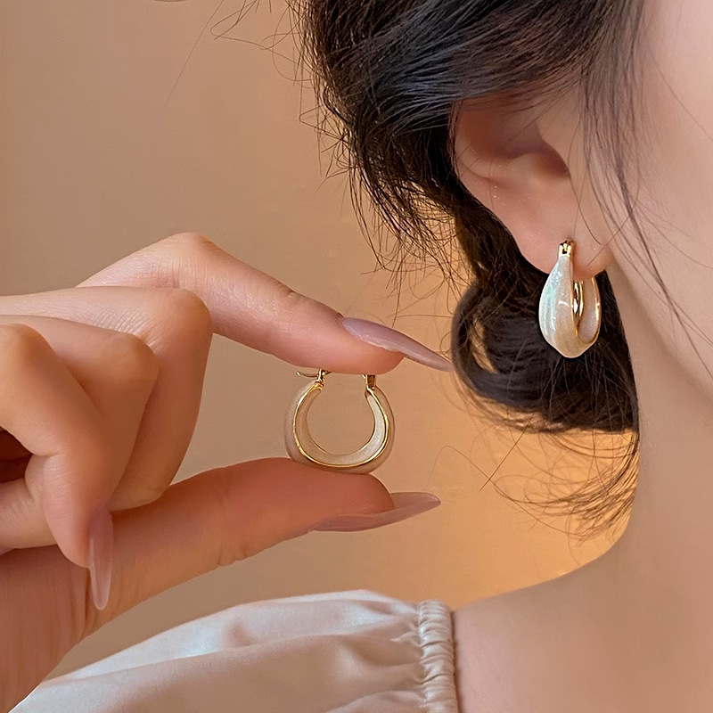 plain ring geometric large earrings women's light luxury niche design drop glaze earring earring 2025 new popular high-end earrings