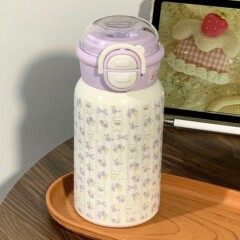 新型携帯保温カップins女子高颜値ストロー双飲316ステンレス学生かわいいアニメカップ