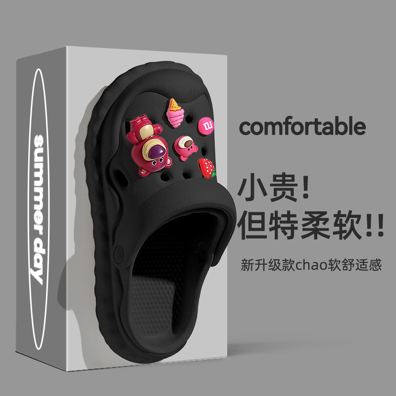 洞洞鞋女士卡通鞋扣可爱装饰家居外穿两用拖鞋女沙滩凉拖鞋踩屎感|undefined