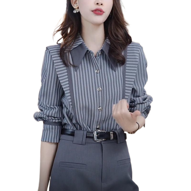 长袖条纹衬衫女士2025早秋季新款时尚减龄气质休闲显瘦设计感上衣|undefined