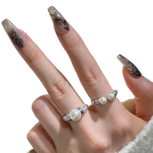 Vintage Diamond-Encrusted Pearl Ring for Women - Traditional Chinese Style, Versatile, Personality, Gray Pearl, Unique Design, Index Finger Ring