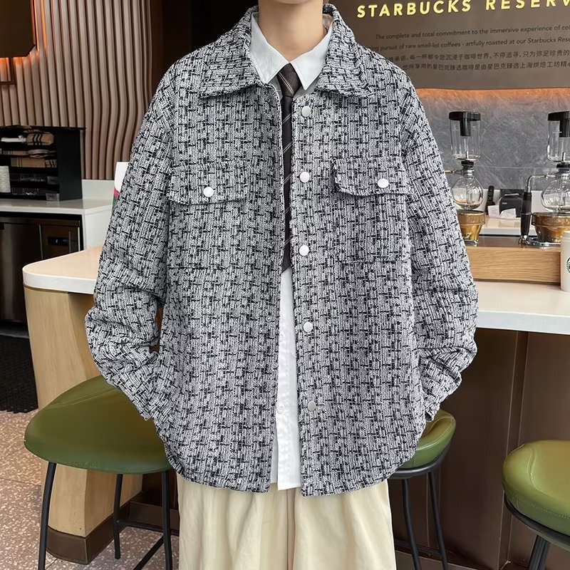 Chanel style coat men's trendy houndstooth fashion handsome high-grade men's fashion brand couple shirt jacket spring and autumn
