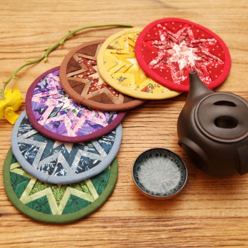 Primer paño teñido estera de té hecho a mano DIY patchwork corredor de mesa bordado Lu bordado estera de la placa de té Zen camino de mesa té arte de la vendimia toalla de té
