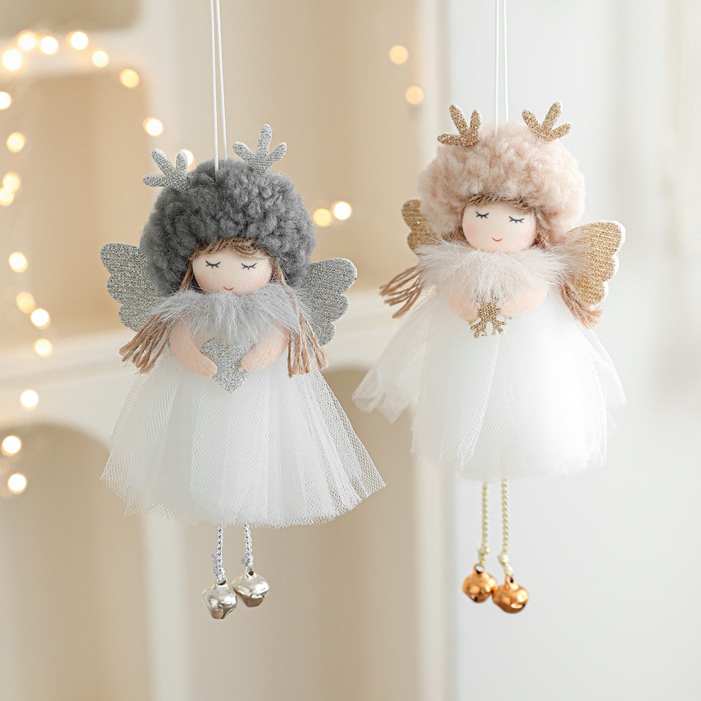 Nuevo de Navidad de peluche cuerno de ciervo ángel chica colgante árbol de Navidad colgante muñeca adorable muñeca decoración colgante