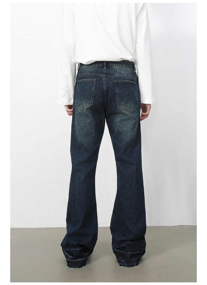 Quần jean nam ống loe nhẹ kiểu Mỹ, quần dài denim thoải mái — màu xanh chi tiết 5
