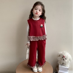 春秋季儿童新款洋气休闲2025女童马甲阔腿裤套装女宝宝秋装外穿潮