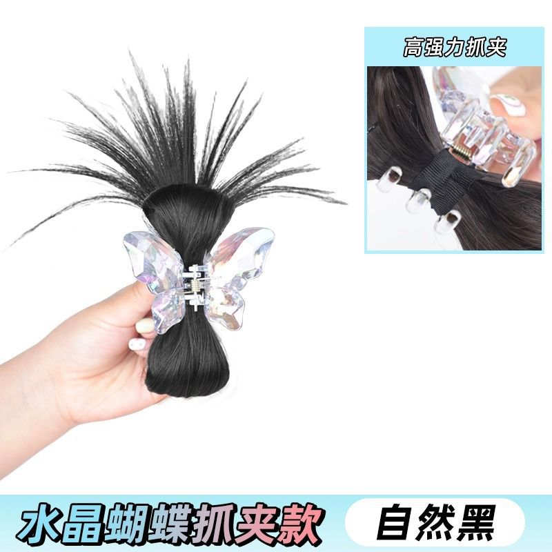 Cristal mariposa pelo clip peluca mujer pelo artificial chica caliente pollo nido cabeza esponjosa pelo natural clip de pollo pluma shuttlecock cabeza peluca