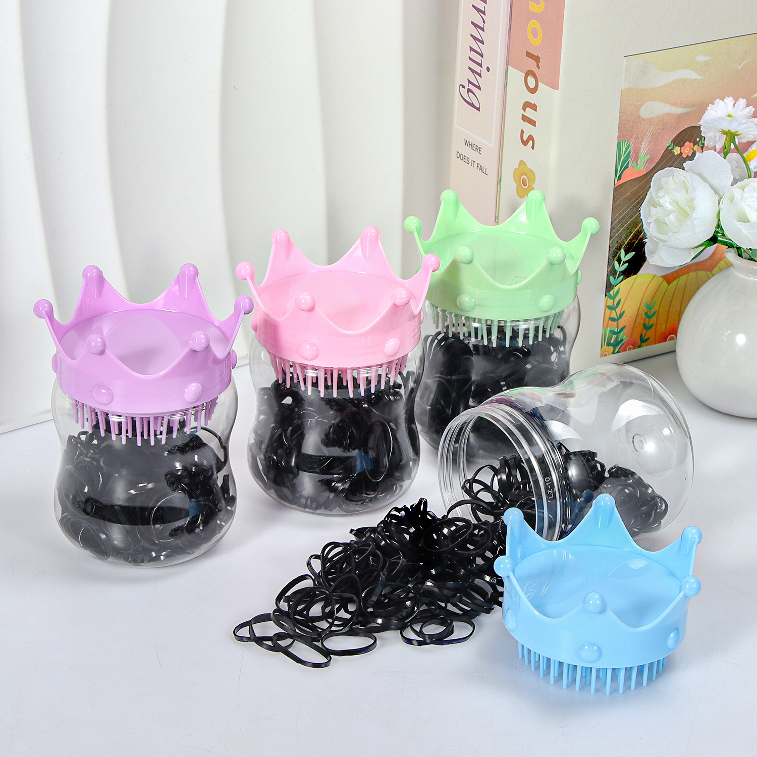 Banda de goma negra para niños, alto valor elástico, duradero, lazo para el cabello, no daña el cabello, anillo para el cabello de goma, accesorios para la cuerda para la cabeza, puesto