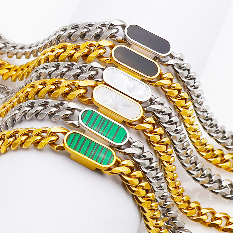 Bracelets, Necklace Classification 1 Piece Quantity Casual Oval Titanium Steel Plating Inlay Shell Bracelets Necklace 1 Piece