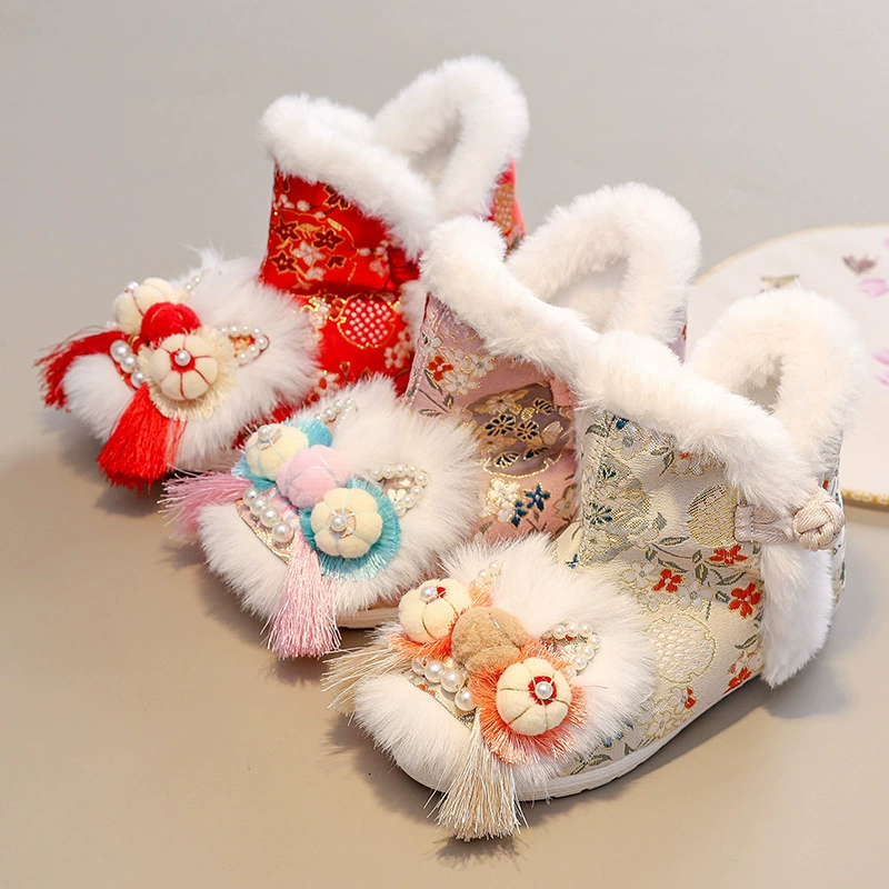 Тигровая обувь для девочек зимой плюшевая детская обувь Hanfu