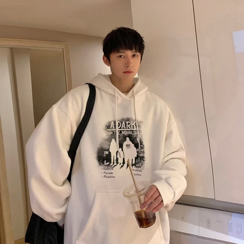 Men's 2024 American Style Hooded Padded Sweatshirt for Autumn/Winter, Loose and Casual, Streetwear, Youth, Plus Size