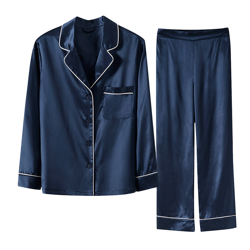 加工定制仿简约真丝睡衣女士家居服纯色舒适开衫翻领休闲居家裤装