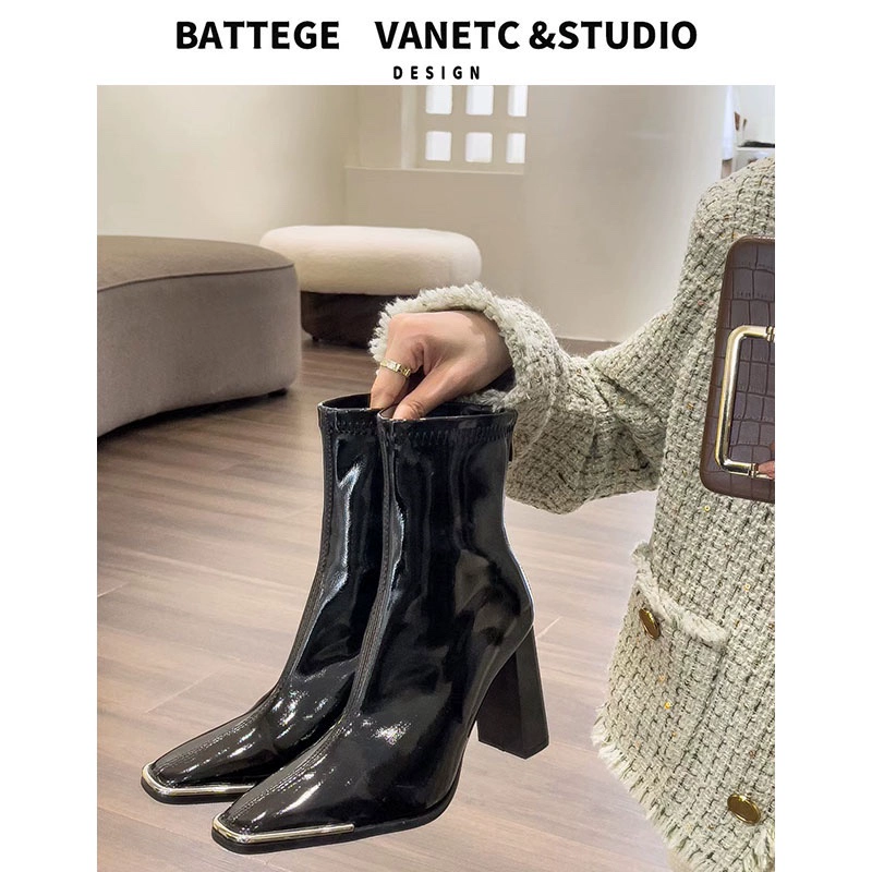 Квадратные сапоги с толстым каблуком женские осень-зима 2025 новая кожа