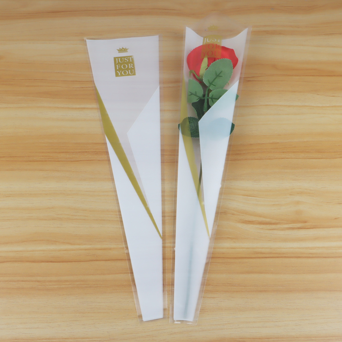 Bolsa de Plástico OPP para Ramo de Flores con Diseño de Corona y Rosa Individual para el Día de San Valentín, Venta al por Mayor