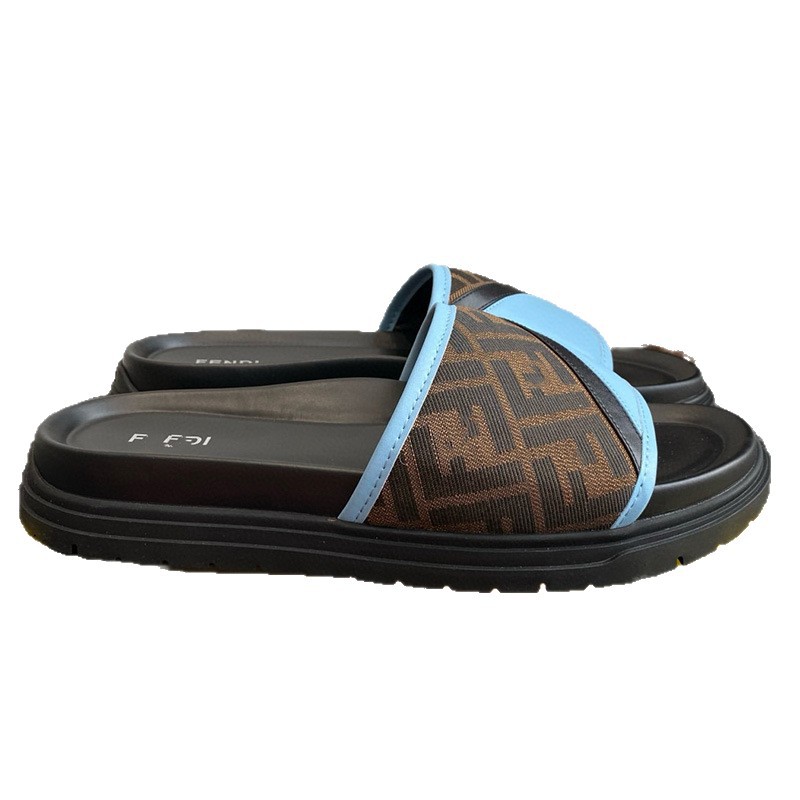 Zapatillas de hombre de suela gruesa FD Singapur Vietnam Turquía 2025 verano cuero FF letras jacquard presbies chanclas