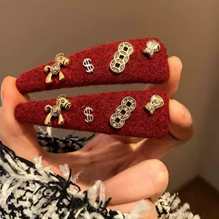 马上有钱~红色小马发夹边夹侧边发卡女高级感新年圣诞头饰刘海夹