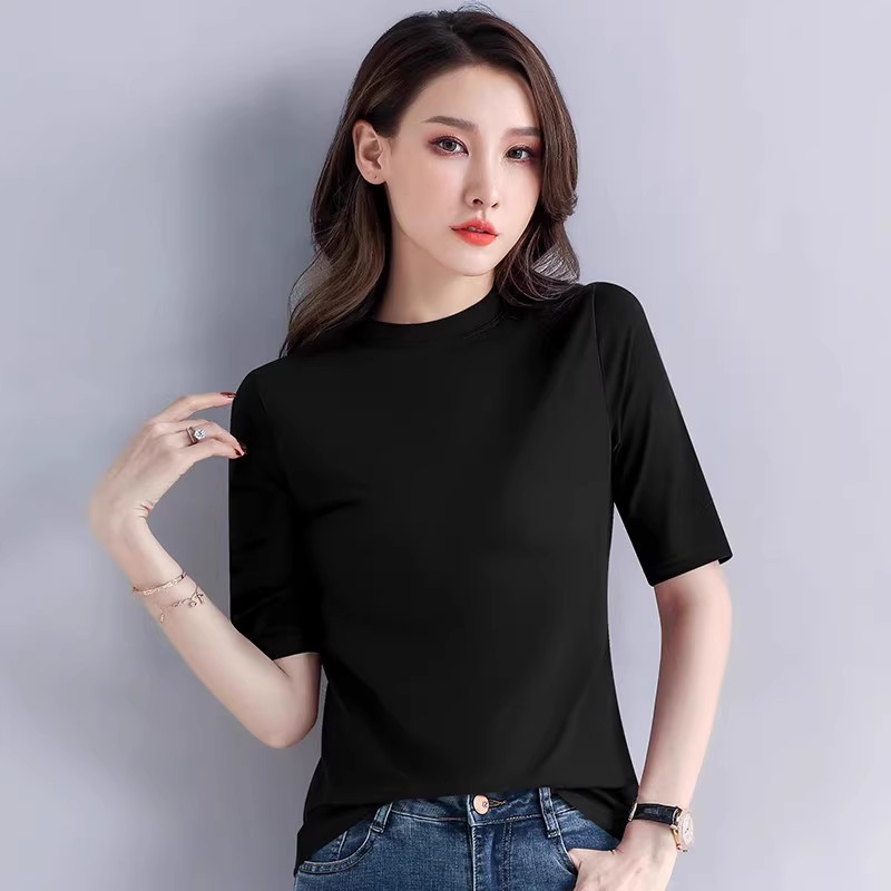 블랙 하프 터틀넥 7부소매