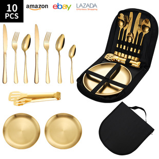 Cross-border TEMU outdoor portable stainless steel cutlery knife, fork and spoon 10 piece set 20 piece set travel picnic knife, fork and spoon