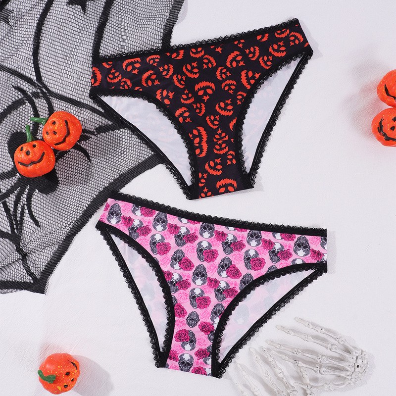 Spot Halloween New Cross-Border Foreign Trade Women's Briefs Lace Sexy Low-Waist Seamless Invisible Underwear
