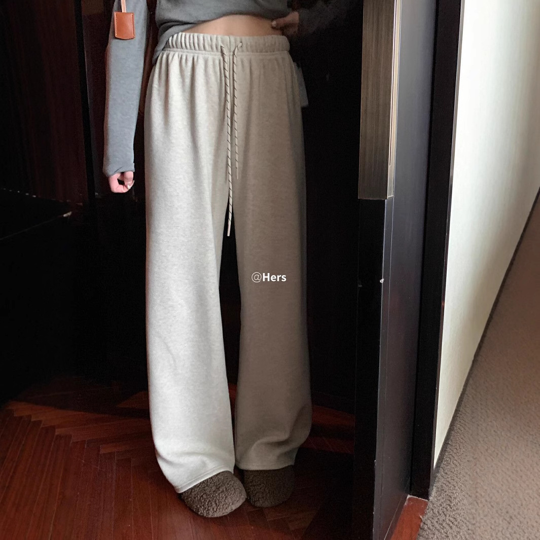 그녀의 한 숟가락의 달콤한 겨울 새로운 신들 바지 기본 모든 경기 간단한 게으른 감각 MIU 슬림 서랍 캐주얼 바지