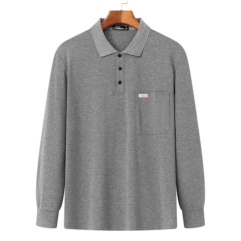 Papá de manga larga camiseta de los hombres de primavera y otoño casual polo camisa superior de algodón de la solapa fábrica de ropa al por mayor