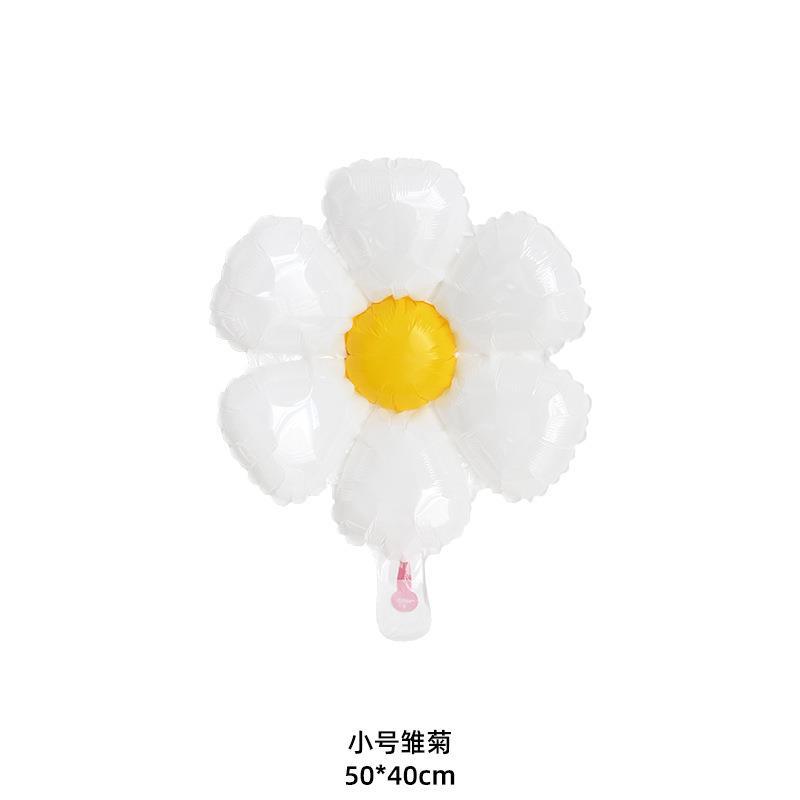 网红Ins风铝膜笑脸小雏菊气球 白色六瓣花鸡蛋花拍照道具生日