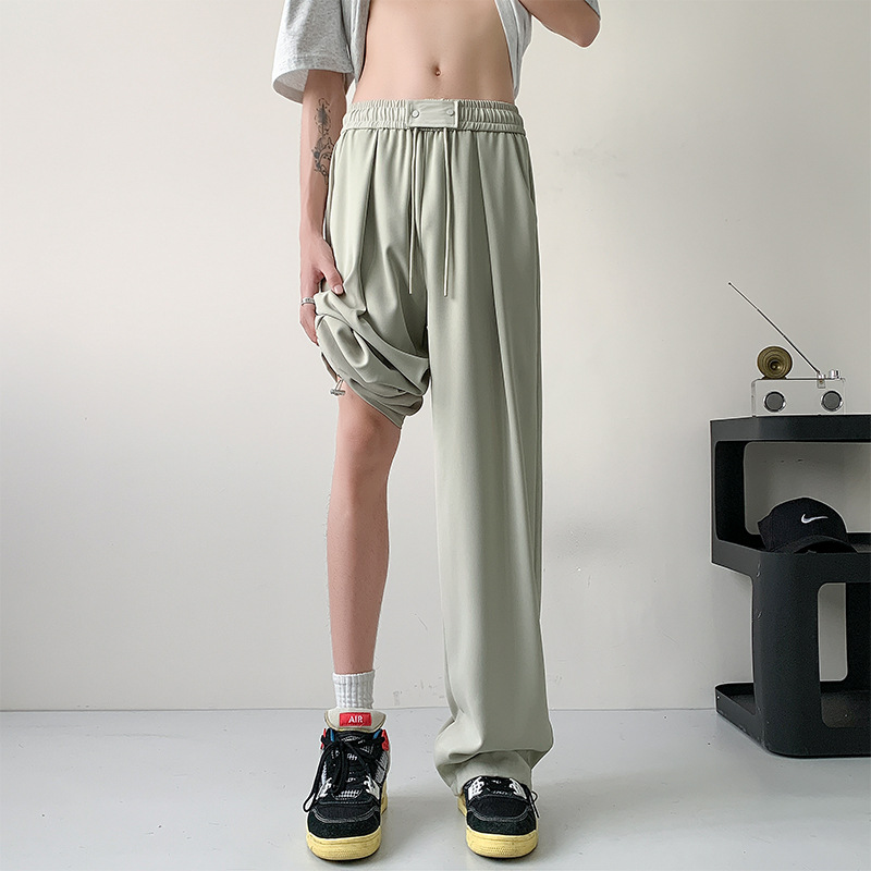 冰丝休闲裤男夏季薄款速干宽松直筒裤子2025运动阔腿长裤青春流行