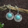 Turquoise silver accessory, metal retro earrings, European style, wholesale