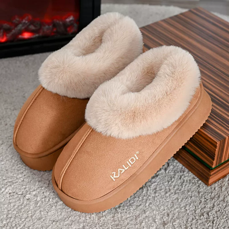 Плюшевые хлопковые тапочки для женщин 2024, теплые домашние тапочки с толстой подошвой, нескользящие, закрытые, зимние, с дополнительным флисом.