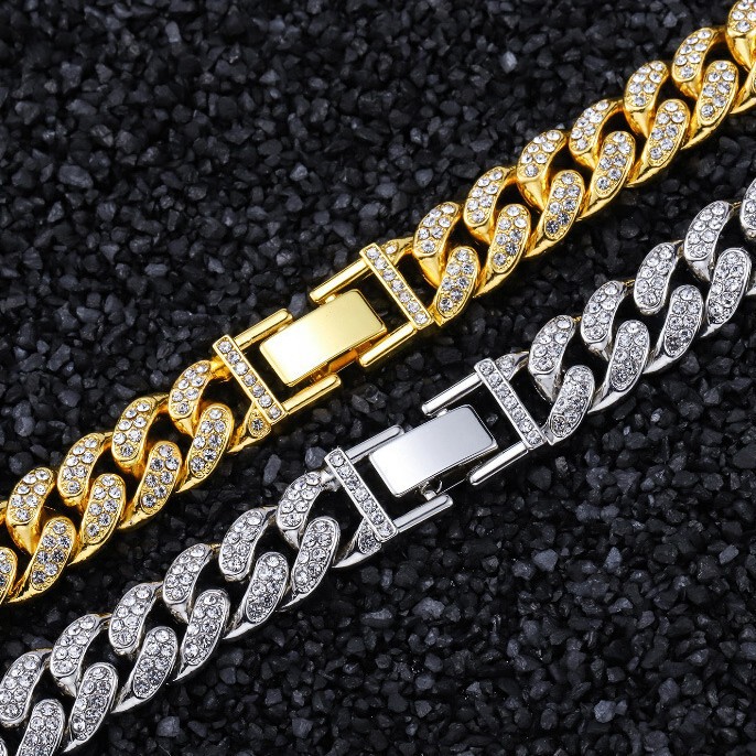 European and American Cross-border Cuban Bracelet 13mm Steel Belt Buckle Back Gone Cuban Chain Full Diamond Trendy Brand Rap Hip Hop Bracelet European and American Cross-border Cuban Bracelet 13mm Steel Belt Buckle Back Gone Cuban Chain Full Diamond Trendy Brand Rap Hip Hop Bracelet