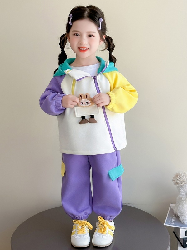 女小童套装秋装2025新款洋气儿童卡通拼色套装宽松休闲小童两件套|undefined