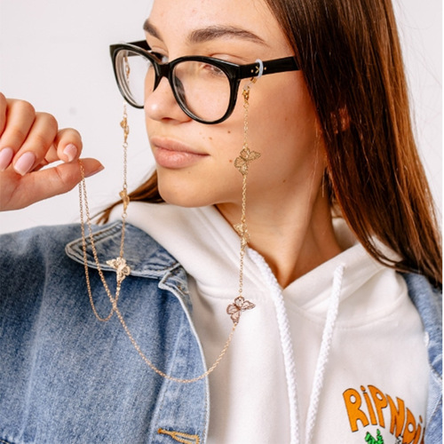 Cross-border new product butterfly glasses chain, chain glasses chain, color-preserving electroplating jewelry, temperament, simple design sense.